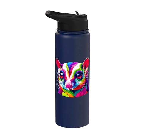 Colorful Pop Art Sugar Glider Sugar Gliders Stainless Steel Insulated Water Bottle - color: Navy Blue