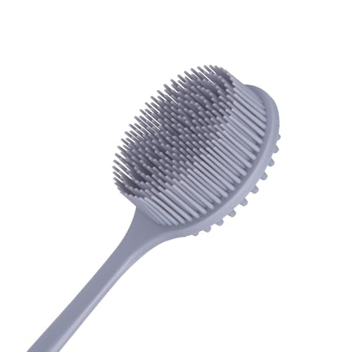 DNC Silicone Back Scrubber for Shower Bath Body Brush with Long Handle (Gray) - color: Gray