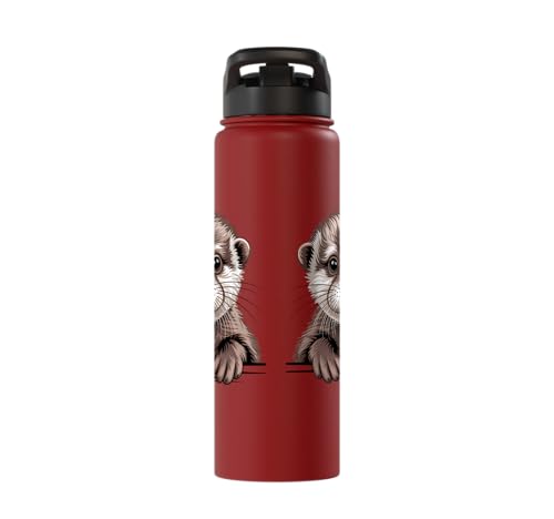 Cute Otter Pup Funny Peeking Pocket Animals Stainless Steel Insulated Water Bottle - color: Red