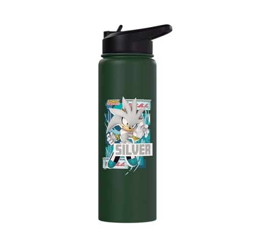Sonic the Hedgehog - In the Zone - Silver Stainless Steel Insulated Water Bottle - color: Dark Green