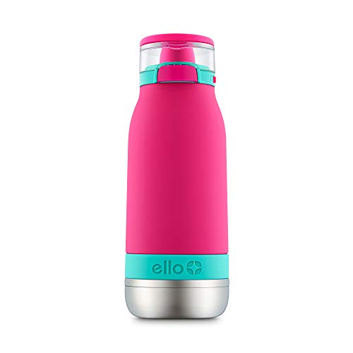 Ello Emma Vacuum Insulated Stainless Steel Water Bottle with Locking Leak Proof Lid and Soft Straw, BPA Free, Tropical Pink, 14oz - color: Tropic Pink