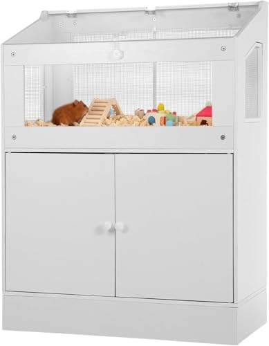 Large Hamster Cage with Storage Cabinet, Small Animal Habitat with Clear Acrylic Viewing Panels, Cage for Guinea Pig, Rat, Hedgehog and Gerbil