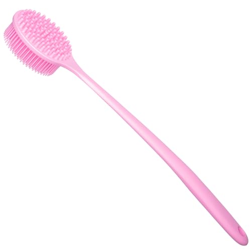 DNC Silicone Back Scrubber for Shower, Soft Bath Body Brush with Long Handle (Pink) - color: Pink