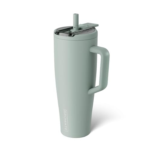 BrüMate Era Flip 40oz Tumbler with 100% Leakproof Covered Straw Lid | Hygienic Covered Straw | Insulated Stainless Steel Water Bottle with Handle | Cup Holder Friendly | BPA-Free (Sage) - color: Sage, size: 40 Ounces
