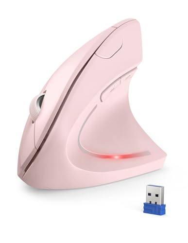 TECKNET 2.4G Ergonomic Mouse Vertical Wireless 4800 DPI Carpal Tunnel Mouse | 5 Adjustable DPI, Optical Tracking, 12 Months Battery, Quiet, 6 Buttons for Laptop, PC, Computer, Right Hand, Pink - color: Pink