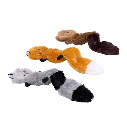 ZippyPaws Skinny Peltz No Stuffing Dog Toy Pack to Keep Them Busy - 11" | For Small and Medium Dogs, Squeaky Pet Toys, Unstuffed Chew Toys, Soft Plush Variety Pack, Fox, Raccoon, and Squirrel - style: Fox, Raccoon, Squirrel
