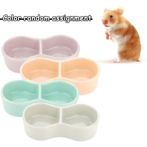 2 Pcs Hamster Ceramic Food Bowl, Double Grid Design Anti-Turning Food and Water Dish for Hamster Hedgehog Sugar Glider Gerbil Chipmunk Rodent (Colors May Vary)