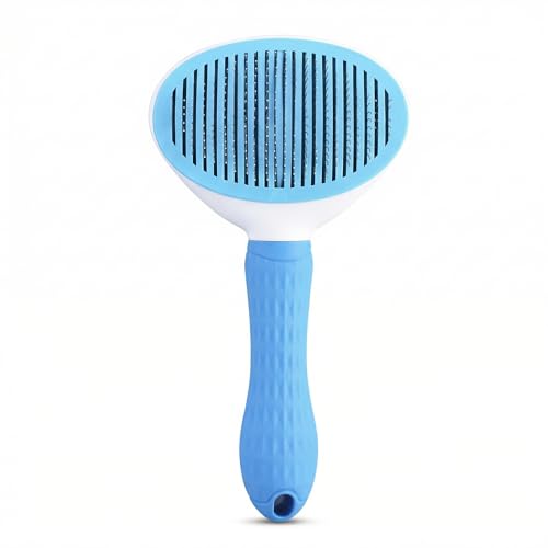Self Cleaning Pet Grooming Brush for Dogs & Cats – Deshedding Slicker Brush with Hair Removal Button, Gentle Skin Safe with Free Comb