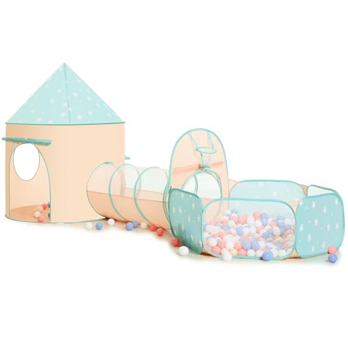 PigPigPen 3pc Kids Play Tent for Girls and Boys with Ball Pit, Crawl Tunnel, Princess Tents for Toddlers, Baby Space World Playhouse Toys, Boys Indoor& Outdoor Play House, Perfect Kid’s Gifts - style: 3PC Orange & Green Star Play Tent