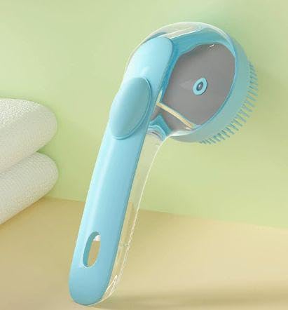 Pet Bath Brush 2 in 1 Cat Shampoo Grooming Massage Brush with Soap Dispenser Shower Scrubber Pet Shower Gromming Suitable for Long and Short Haired Dogs and Cats Gifts for Dog Lovers(Blue)