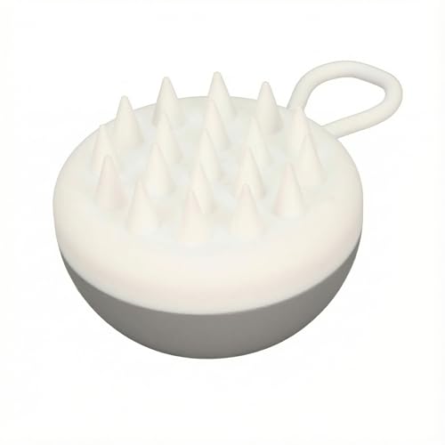 Dog Bath Brush, Gray Silicone Scrubber with Soft Spikes and Loop Handle for Shampooing, Compact Round Grooming Tool for Tub Sink or Shower Use