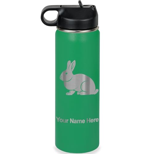 LaserGram Personalized 20oz Water Bottle, Rabbit (Green) | Engraved Gift, Vacuum Insulated Stainless Steel, Flip-Top Straw Lid, Laser Engraved With Your Name - color: Green, size: 20 Ounces