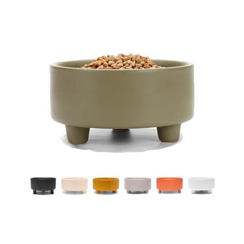 Waggo Uplift Ceramic Dog Bowl for Small Medium and Large Breeds - Heavyweight and Durable Pet Food and Water Dish Crock, Dishwasher Safe, Modern, Elevated Feeder (Olive, Large) - color: Olive, size: Large