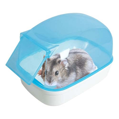 Hamiledyi Hamster Bathtub Dwarf Hamster Bathroom Sand Bath Container Sauna Room Plastic Sand Bath Box House for Gerbils Mice or Other Small Pets Animals(Blue,Small Size)