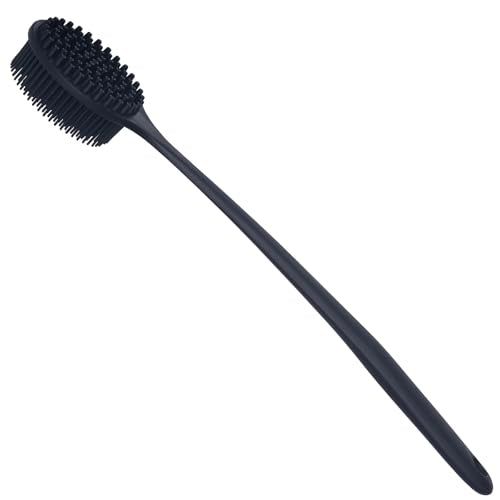 DNC Back Scrubber for Shower Soft Silicone Bath Body Brush with Long Handle (Black) - color: Black