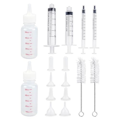Pet Nursing Kit, 17 Pcs Newborn Kitten Bottle Feeding Kit, with 1/5/10ml Liquid Syringes, Replacement Silicone Nipples & Cleaning Brushes, for Newborn Kittens, Puppies, Rabbits, Small Animals