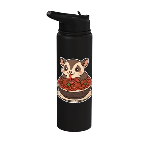 Cute Sugar Glider Spaghetti Pasta Stainless Steel Insulated Water Bottle - color: Black