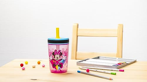 Zak Designs Disney Kelso Tumbler 15 oz Set (Minnie Mouse) Leak-Proof Screw-On Lid with Straw, Made of Durable Plastic and Silicone, Perfect Bundle for Kids | BPA Free, Plastic, Sippy Cups, Cup Holder Friendly, Dishwasher Safe, Easy to Clean, For Preschool