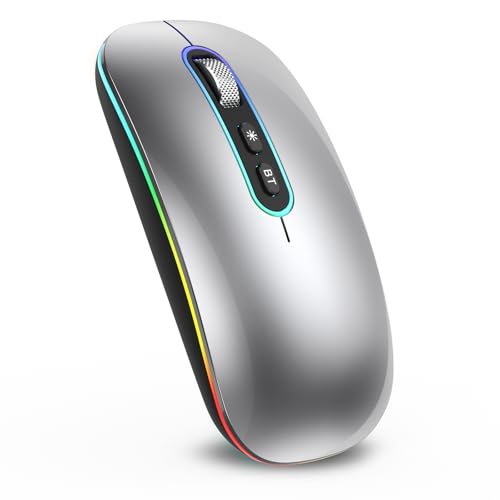 cimetech Rechargeable Wireless Mouse, Dual Mode Mouse-Grey | 2.4G & BT Slim Mouse for MacBook,Silent Click, 1600 DPI for Office Travel Mac Air Pro/PC/Laptop/Computer - color: Grey