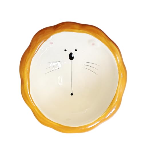 Lion Themed Tilted Ceramic Pet Bowl - High-Raised Cat/Dog Dish, 15° Anti-Regurgitation, 120g Large Capacity - color: Yellow Lion