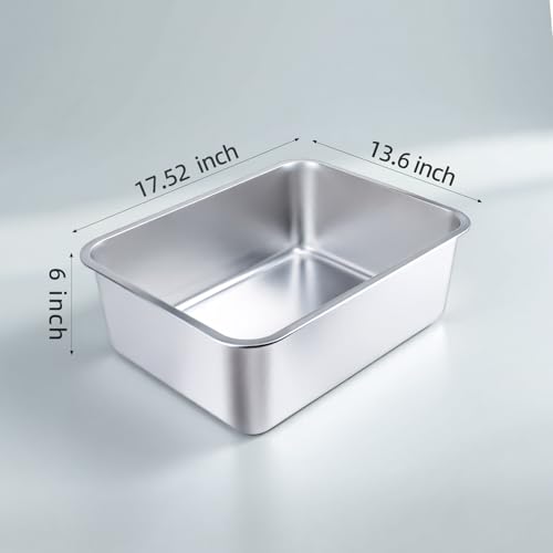 Stainless Steel Cat Litter Box - Medium Litter Box for Cats, Rabbits, and Pets, Non-Stick, Odor-Free, Easy to Clean, Splash-Proof, Sturdy and Durable (17.7" L x 13.8" W x 6" H) - size: 17.7" L x 13.8" W x 6" H