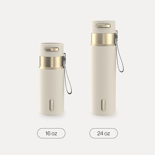 Contigo AutoSeal 16 oz Stainless Steel Vacuum-Insulated Water Bottle with Leakproof Push-Button Spout & Lock, Carry Strap, BPA-Free & Lead-Free, Dishwasher Safe - color: Oatmilk Champagne, size: 16 Ounces