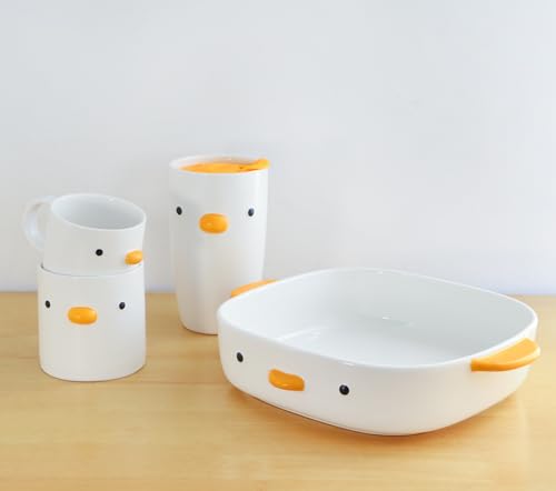PURROOM Cute Duck Baking Dish, Ceramic Casserole Square Dish, Porcelain Pie Pan, 9x9 in Medium Baking Pan with Handles, Oven Safe & Durable Bakeware for Lasagna. - size: 9x9'' Baking Dish