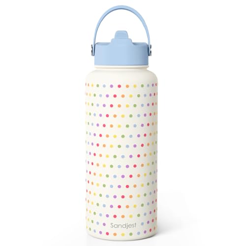 Pride Water Bottle Stainless Steel 32oz with Lid & Straw, Rainbow Polka Dots Insulated Bottles Gifts for Women Men LGBT Month Christmas Birthday LGBT Awareness Month - color: LGBT 1