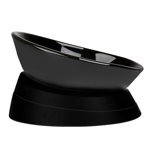 French Bulldog Food Bowl- Slanted Tilted Pug Food Water Bowl,Cat Bowl- Feeder for Frenchie/Shih Tzu/Flat Faced Small Dogs/Puppies/Cats (Black（Ceramic）, 2 Cup) - color: Black Bowl（Ceramic）, size: 2 Cup