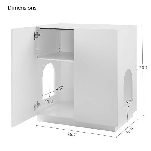 unipaws Tall Cat Litter Box Enclosure for Tall or Top Entry Litter Box | Hidden Litter Box Cover with Shelves, Kitty Enclosed Litter Box Cabinet, Cat Box Furniture - color: White