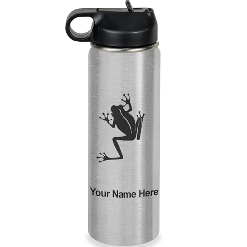 LaserGram Personalized 20oz Water Bottle, Tree Frog (Stainless) | Engraved Gift, Vacuum Insulated Stainless Steel, Flip-Top Straw Lid, Laser Engraved With Your Name - color: Stainless Steel, size: 20 Ounces