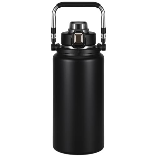 85oz Insulated Water Bottle 2-in-1 Lid,Black | Stainless Steel, Leak-Proof, 24H Cold & 12H Hot, Handle, for Gym, Camping, Hiking.