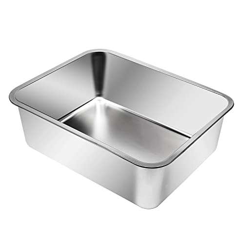 Kichwit Extra Large Stainless Steel Open Cat Litter Box with High Sides, Metal Litter Pan for Cat, 23.6 x 15.7 x 5.9 Inches - size: 23.6" L x 15.7" W x 5.9" H (without Lid)