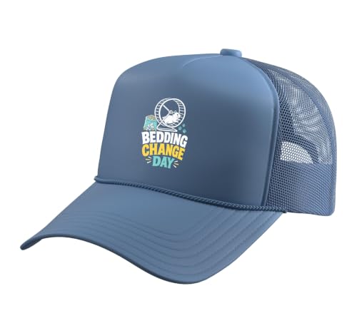 Hamster Bedding Change Day Trucker Hat with Adjustable Mesh Back - color: Light Blue