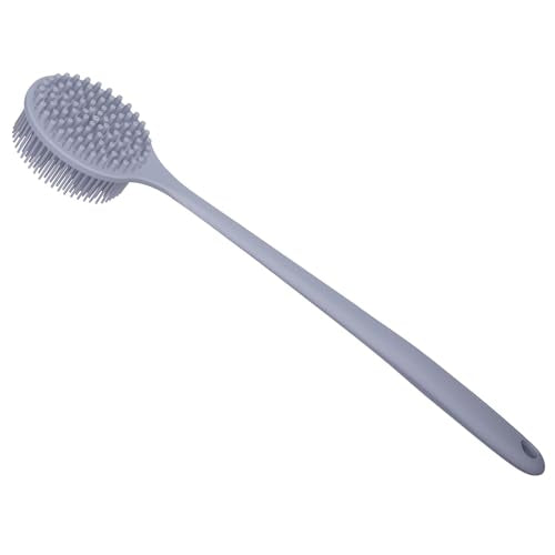 DNC Silicone Back Scrubber for Shower Bath Body Brush with Long Handle (Gray) - color: Gray