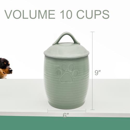 Large Dog Treat Container Airtight, Cute Dog Treat Jar with Lids,Rustic Dog Treat Storage Container, Ceramic Cat Food Jars for Kitchen Counter, Green | Large Capacity Doggie Cookie Jar for Countertop, Airtight Lid Keep Food Fresh, Sturdy Durable, Cute Paw