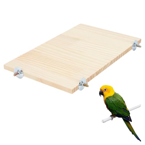 NICENEEDED Bird Perch Stand Platform, Natural Wooden Small Animals Cage Accessories, Rectangle Stand Perch Shelf for Conure Chinchilla Parakeet Budgie Cockatiel (20 x 33cm)