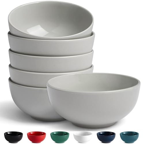KooK Soup Bowls, Cereal Bowl, Ceramic, Bowls for Kitchen, Microwave, Dishwasher and Freezer Safe, Porcelain Dishes for Pasta, Salad, Oatmeal, Deep Interior, 20 oz, Set of 6, (Powder Grey) - color: Powder Grey, 6 Pack