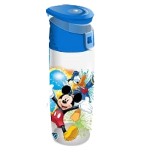 Jerry Leigh Mickey Mouse and Friends Flip Top Water Bottle, Blue Firework Collectible Disney Cups and Novelty Gifts for Men or Women, 24 Ounces