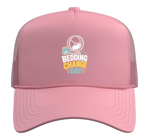 Hamster Bedding Change Day Trucker Hat with Adjustable Mesh Back - color: Pink