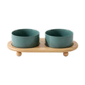 Havniva Raised Cat Bowl, 6.1” Elevated Ceramic Cat Food and Water Bowl Set | Cat Bowls Elevated, Whisker Friendly Cat Bowl, Non-Slip Wood Stand, Food-Grade Ceramic, Wide Opening, Dishwasher Safe - color: 2 x Bowl + Stand - Dark Green, size: 6.1inch
