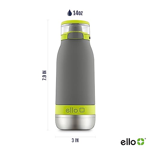 Ello Emma 14oz Vacuum Insulated Stainless Steel Kids Water Bottle with Straw and Built-in Carrying Handle and Leak-Proof Locking Lid for School Backpack, Lunchbox and Outdoor Sports, Gray | Insulated stainless steel kids water bottle with straw, leakproof