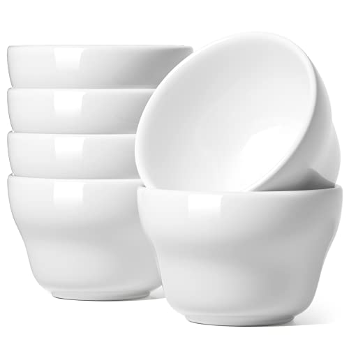 LE TAUCI Bouillon Cups 8 Ounce, Ice Cream Bowls, Small Bowls for Dessert Soup Chili Dipping Sauce Coffee Cupping - Set of 6, White - color: White
