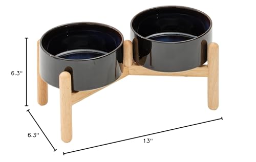 Havniva Elevated Dog Bowls Ceramic Dog Bowls with Stand, Dog Food Bowl | 6.1” Raised Dog Bowls with Non-Slip Wood Stand, Dog Food and Water Bowl Set, Double Dog Feeding Bowls for Small & Medium Dogs - color: 2 Bowls+Stand - Starry Sky, size: 6.1inch