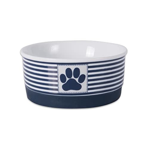 Bone Dry Paw & Patch Ceramic Pet Collection, Small Bowl, 4.25x2", Nautical Blue - color: Nautical Blue, size: Single Bowl, Small 4.25x2"