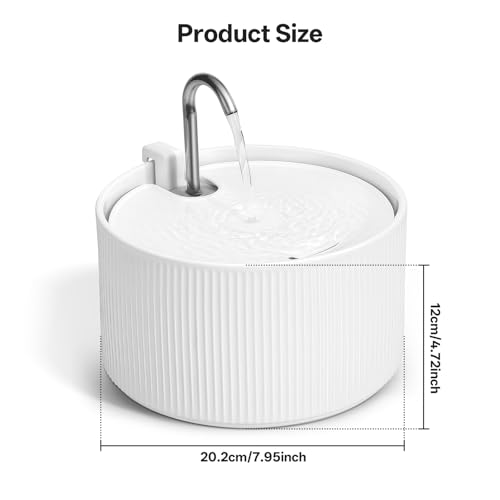 Ceramic Cat Water Fountain, 2.2L/ 74oz Pet Water Fountain, Drinking Fountains Bowl for Cats and Dogs with Replacement Filter and Foam (White)