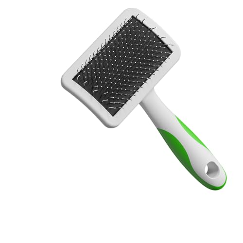 Andis 68565 Stainless-Steel Slicker Brush, Medium, Green | Curved bristles reduce shedding & promote hair growth, pet grooming brush, durable lightweight