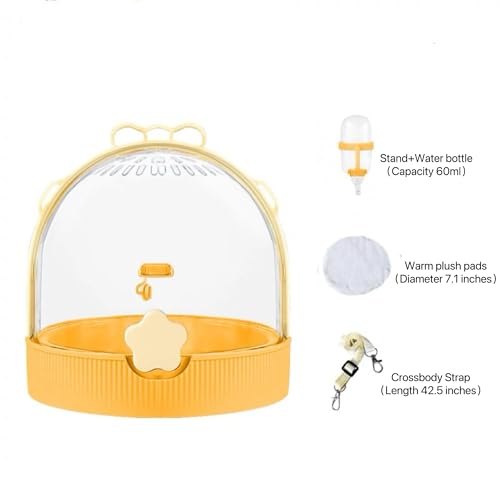 TUTU&LELE Travel Cage for Dwarf Hamster Mice Small Pets Hand Crossbody Carrier with Warm Plush Pad & Water Bottle (Yellow) - color: Yellow