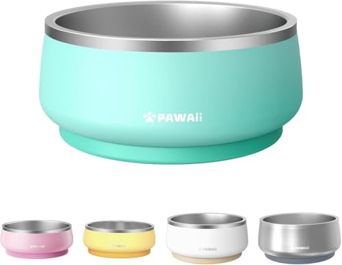 Pawaii Dog Bowl,34 oz Stainless Steel Food and Water Bowl,ID Tag,1 Pack | Double-Wall Design,Non-Slip Rubber Base,Dishwasher Safe,Smooth Open Design, Not a Slow Feeder,Easy-Rinse Interior - color: Mint Green, size: 34oz