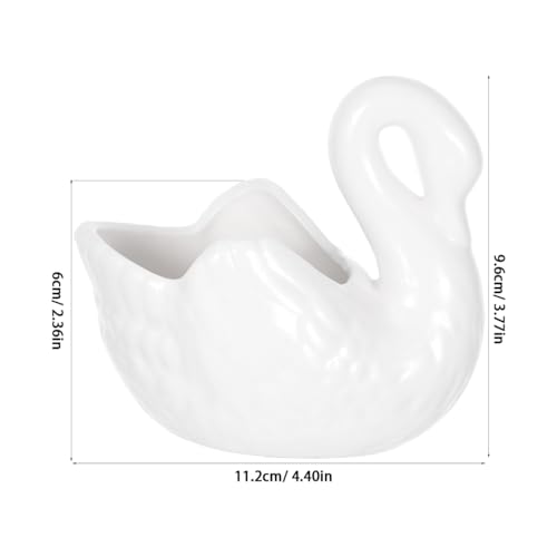 UPKOCH White Ceramic Swan Planter with Drainage Hole, Animal Figurine Succulent Pot for Indoor Outdoor Plants, Decorative Flower Vase Decor Bowl